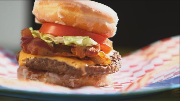 Double Bacon Cheeseburger on Doughnut Bun Double Bacon Cheeseburger on Doughnut Bun