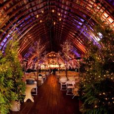 Tennessee Wedding Venue With Evergreens and Light Strands for Winter Perfect Style