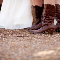 Cowboy Boots on Bridesmaids Gathered Around Bride 