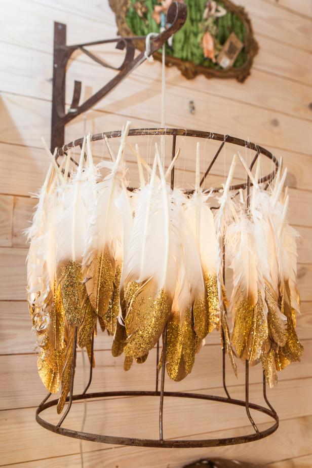 As seen on GAC's Junk Gypsies, the feather lamp that Jolie Sikes Smith designed for the Gypsyville store. (display)