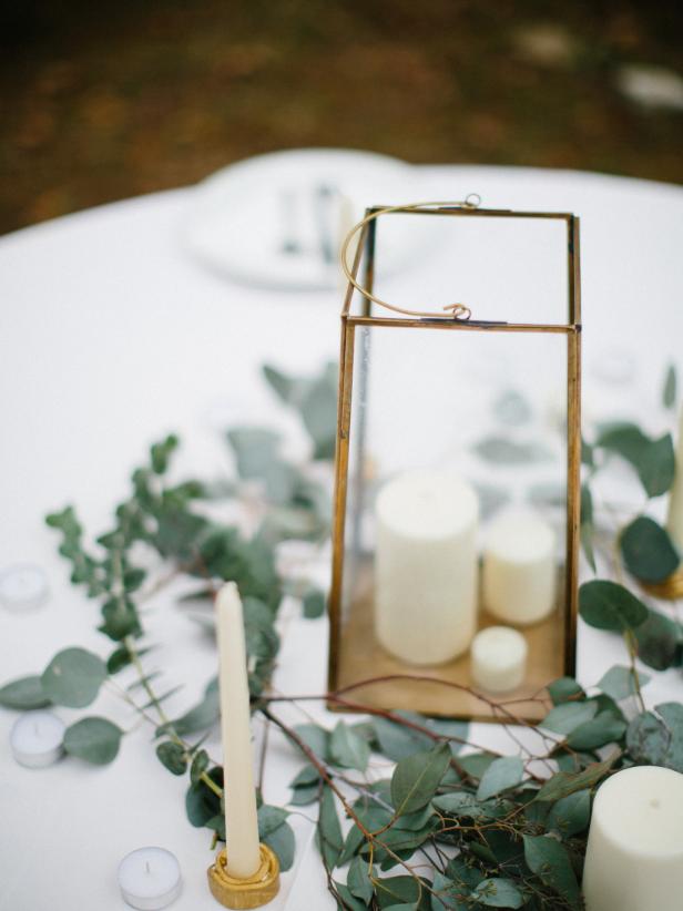 Wedding Centerpiece with Candles and Greenery